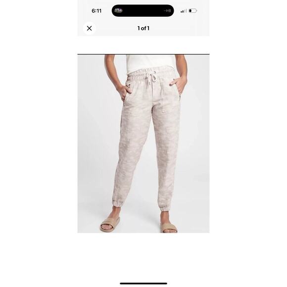 Athleta Cabo Tide Linen Jogger Neutral Camo Pull On Comfort Beach Womens 8 - Picture 8 of 8
